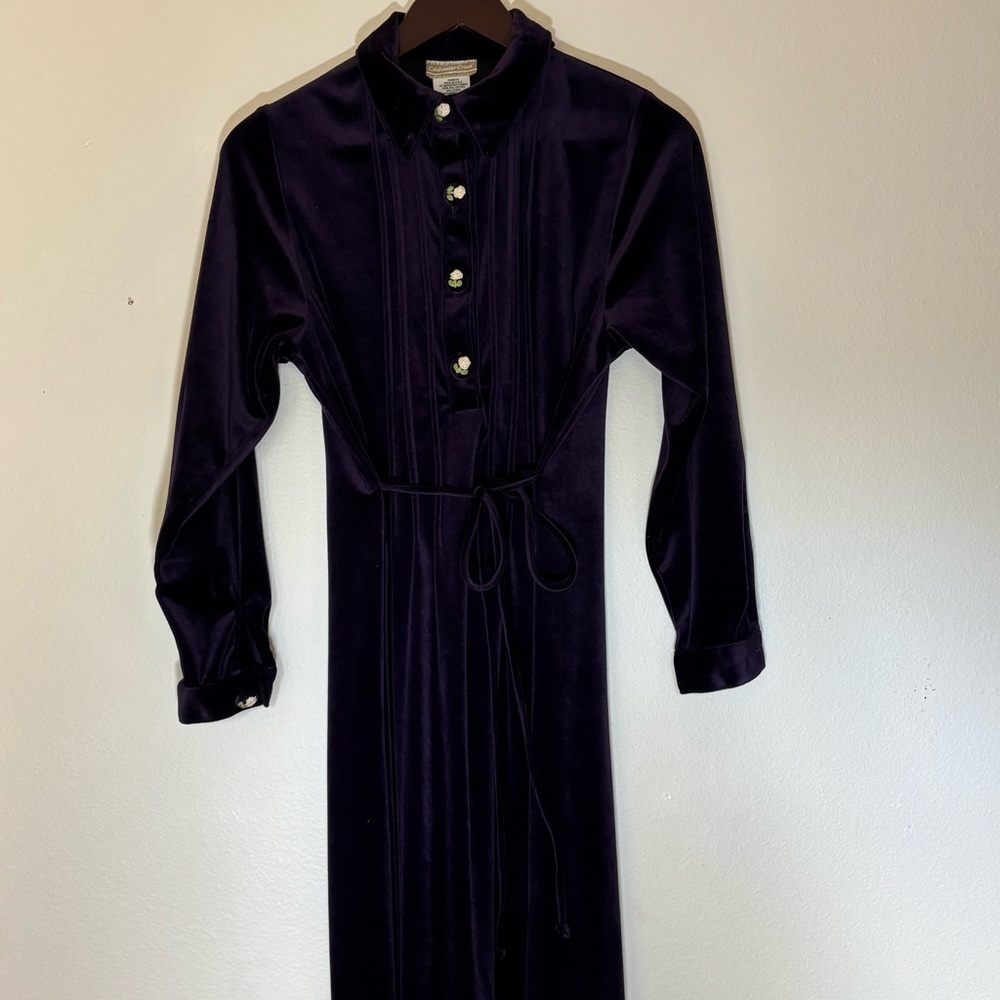 Coldwater Creek Velvet Maxi Dress PS Purple Embroidered Buttons - Picture 3 of 16